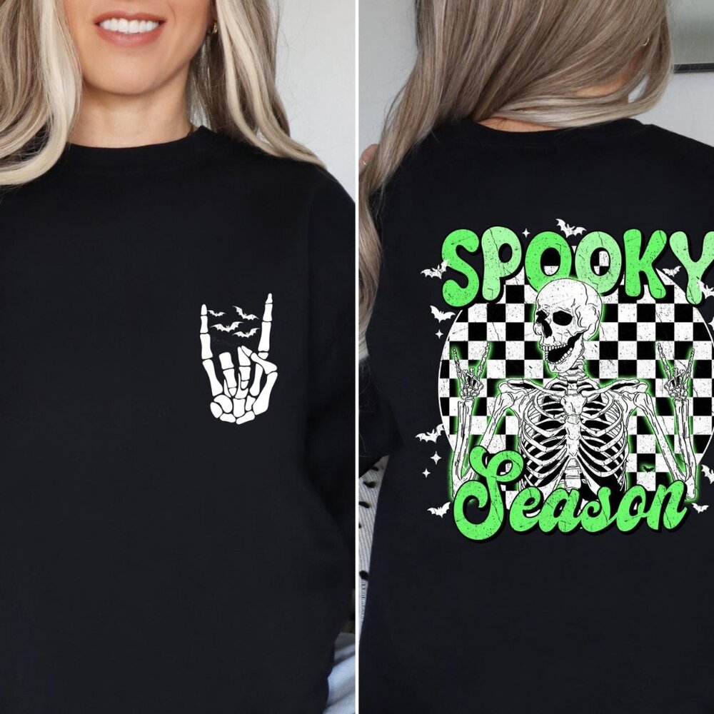 Spooky Season Neon Halloween Sweatshirt, Halloween Skeleton Sweater